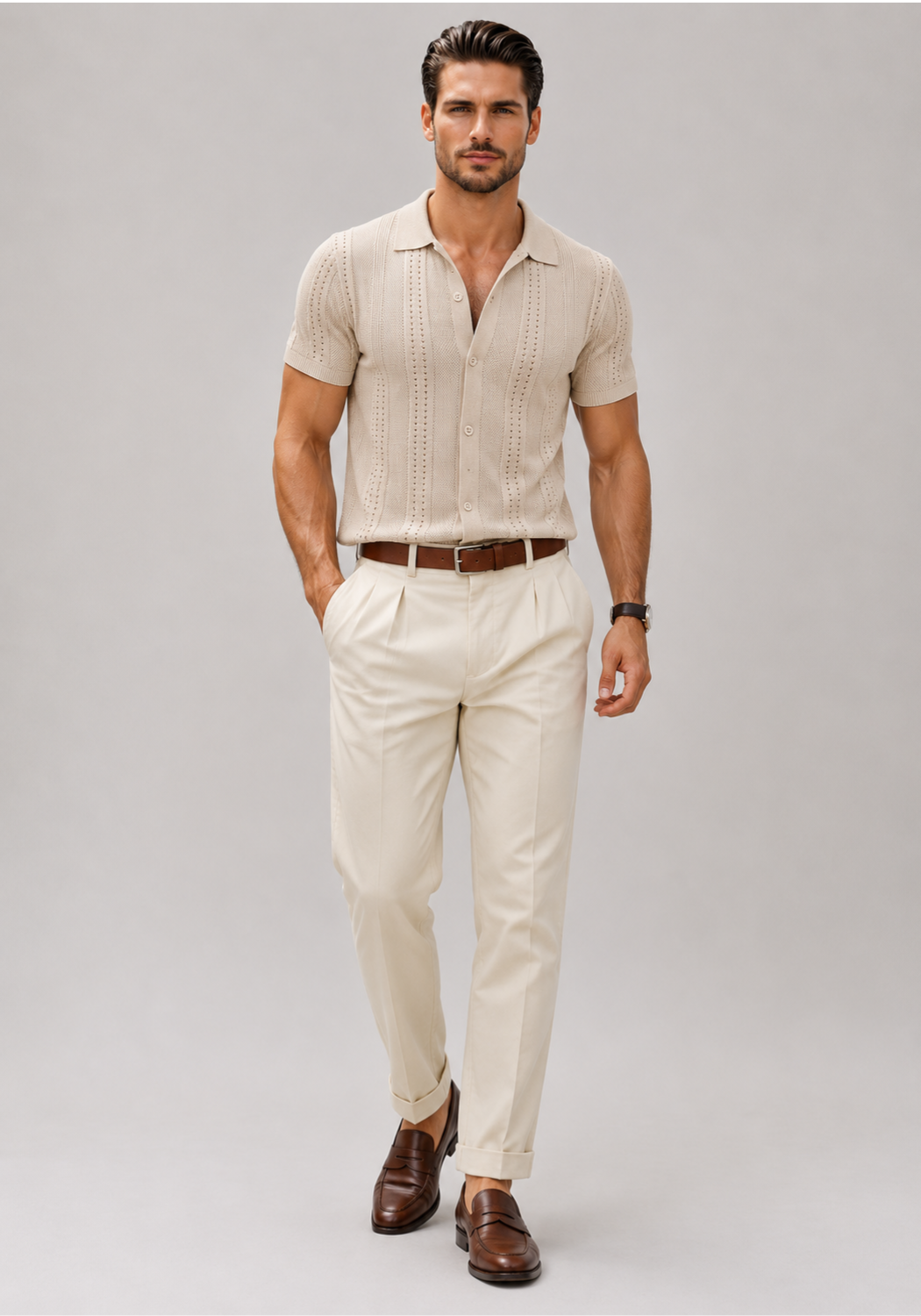 Camisa de Lino en Color Beige con Botones para un Estilo Refinado