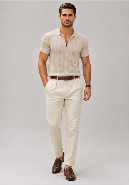 Camisa de Lino en Color Beige con Botones para un Estilo Refinado